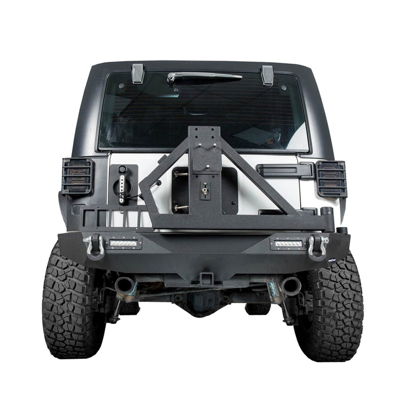 Load image into Gallery viewer, Hooke Road Opar Blade Front Bumper w/60W Work Light Bar &amp; Different Trail Rear Bumper w/Tire Carrier Combo Kit for 2007-2018 Jeep Wrangler JK JKU BXG017b114 u-Box Offroad 11
