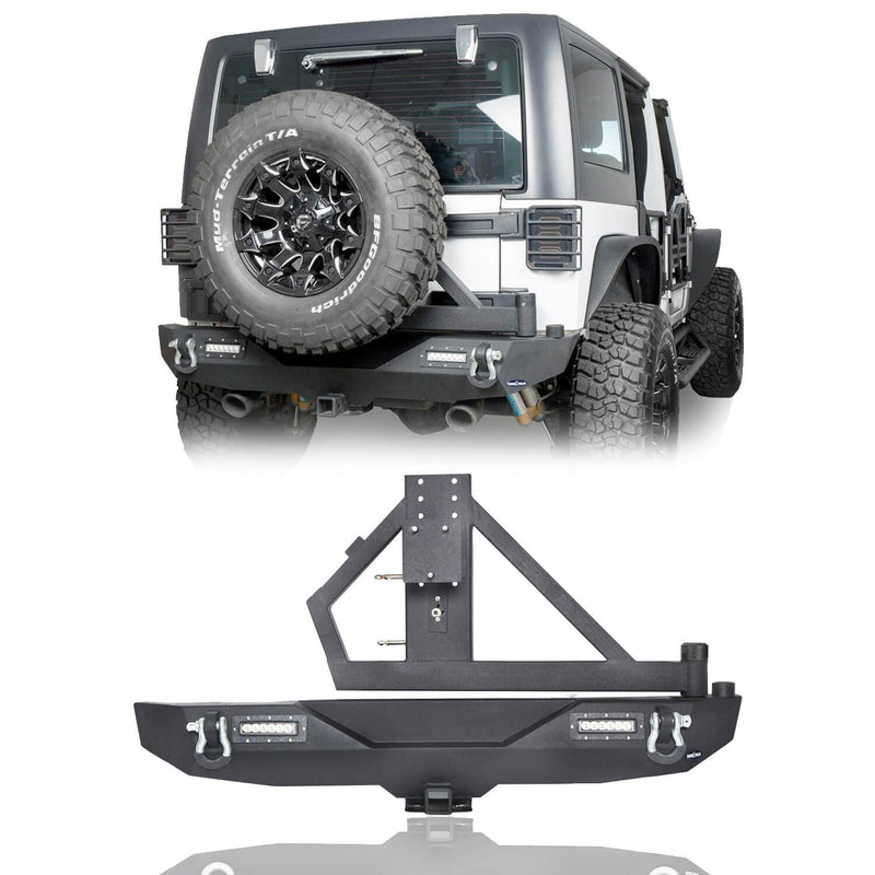 Load image into Gallery viewer, Hooke Road Opar Blade Front Bumper w/60W Work Light Bar &amp; Different Trail Rear Bumper w/Tire Carrier Combo Kit for 2007-2018 Jeep Wrangler JK JKU BXG017b114 u-Box Offroad 9
