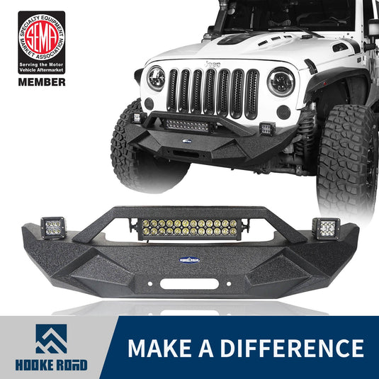  Hooke Road Jeep JK Blade Master Front Bumper w/Winch Plate & Light Bar for 2007-2018 Jeep JK BXG117B u-Box Offroad 1