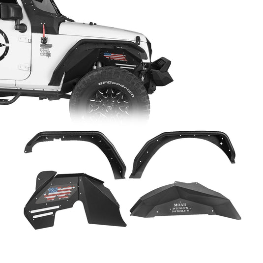 Hooke Road Fender Flares and Front & Rear Inner Fender Liners Kit(07-18 Jeep Wrangler JK)