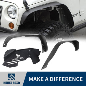 Hooke Road Flat Fender Flares & Front Inner Fender Liners(07-18 Jeep Wrangler JK)