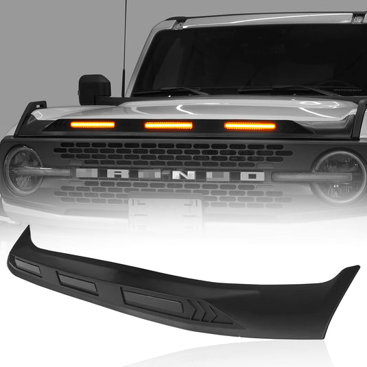Ford Bronco Hood Protector Bug Shield Deflector Front Stone Guard w/ Amber Lights ft20016 2