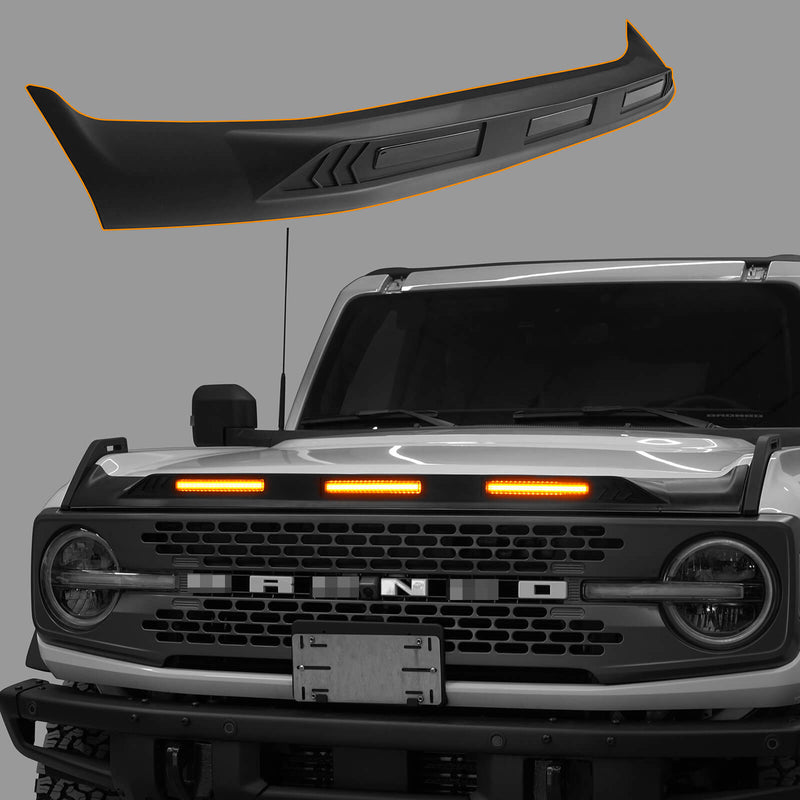Load image into Gallery viewer, Ford Bronco Hood Protector Bug Shield Deflector Front Stone Guard w/ Amber Lights ft20016 3
