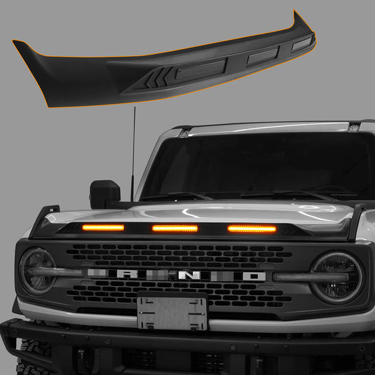 Ford Bronco Hood Protector Bug Shield Deflector Front Stone Guard w/ Amber Lights ft20016 3