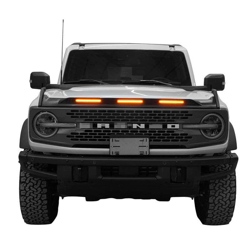 Load image into Gallery viewer, Ford Bronco Hood Protector Bug Shield Deflector Front Stone Guard w/ Amber Lights ft20016 4
