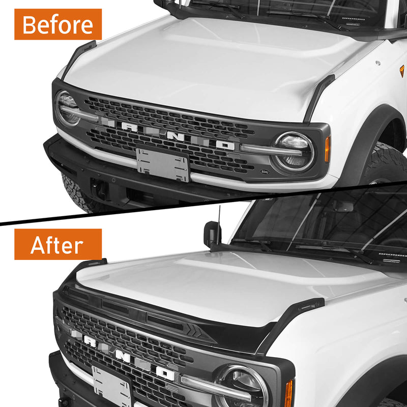 Load image into Gallery viewer, Ford Bronco Hood Protector Bug Shield Deflector Front Stone Guard w/ Amber Lights ft20016 5
