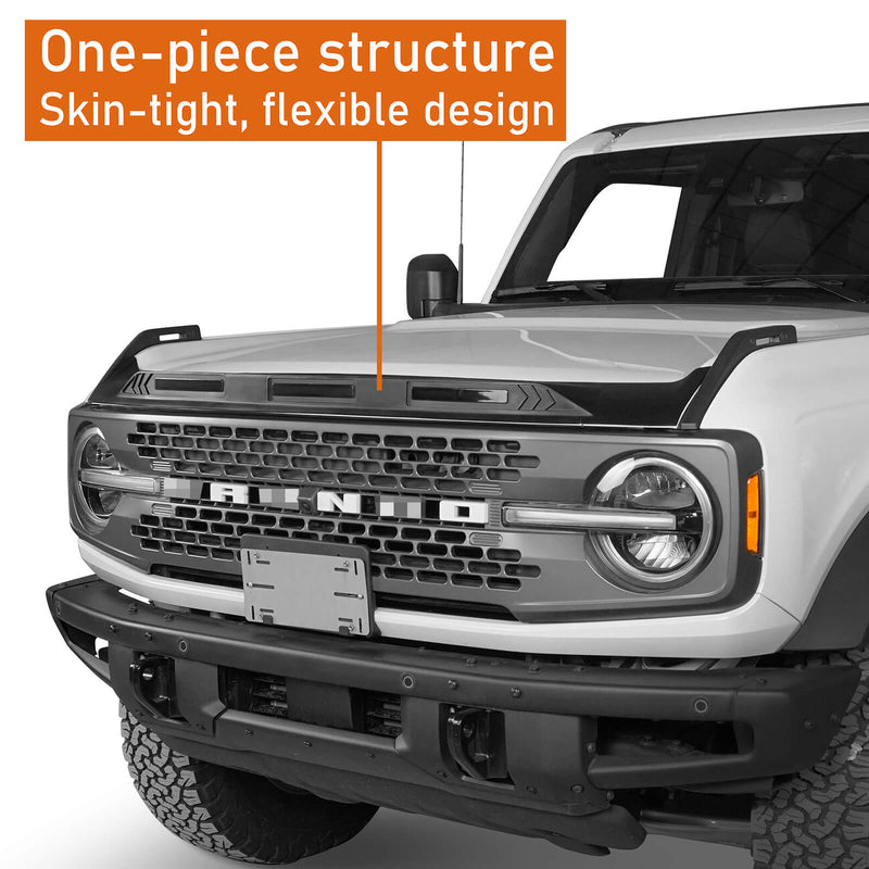 Load image into Gallery viewer, Ford Bronco Hood Protector Bug Shield Deflector Front Stone Guard w/ Amber Lights ft20016 8
