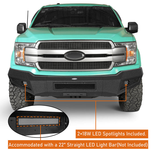 Ford HR Ⅱ Front Bumper w/ LED Spotlights (18-20 Ford F-150 (Excluding Raptor)) b8250s 4