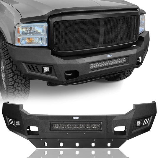Ford F-250 Full Width Front Bumper with Skid Plate and LED Light Bar for 2005-2007 F-250 B8500 2
