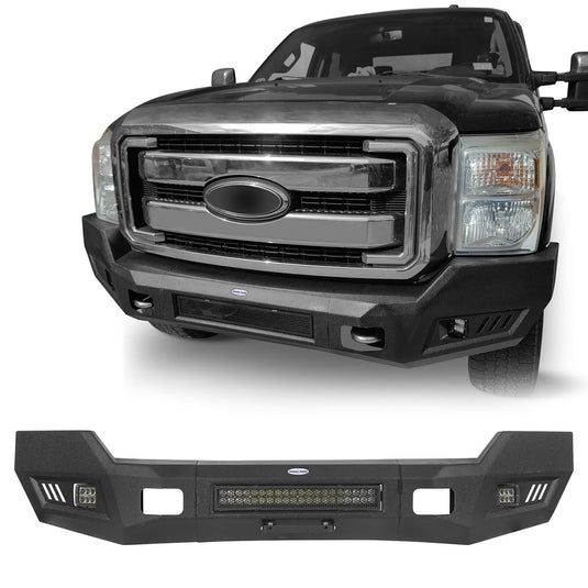 Ford F-250 Full Width Front Bumper with LED Flood Spot Combo Light Bar for 2011-2016 F-250 B8522 2