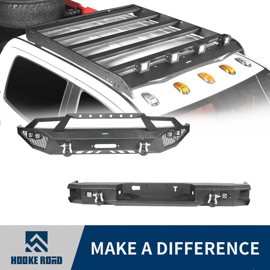 HookeRoad Full Width Front Bumper / Back Bumper / Roof Rack for 2014-2021 Toyota Tundra Crewmax b5000+b5003+b5004 1