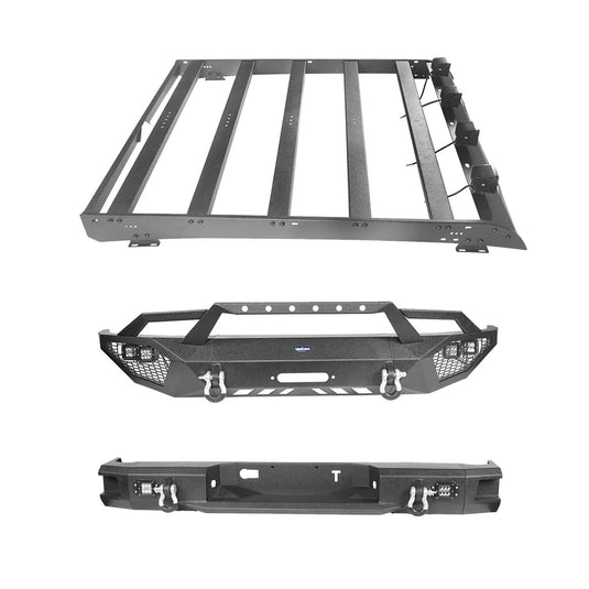 HookeRoad Full Width Front Bumper / Back Bumper / Roof Rack for 2014-2021 Toyota Tundra Crewmax b5000+b5003+b5004 4