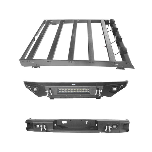 HookeRoad Full Width Front Bumper / Back Bumper / Roof Rack for 2014-2021 Toyota Tundra Crewmax b5001+b5003+b5004 3