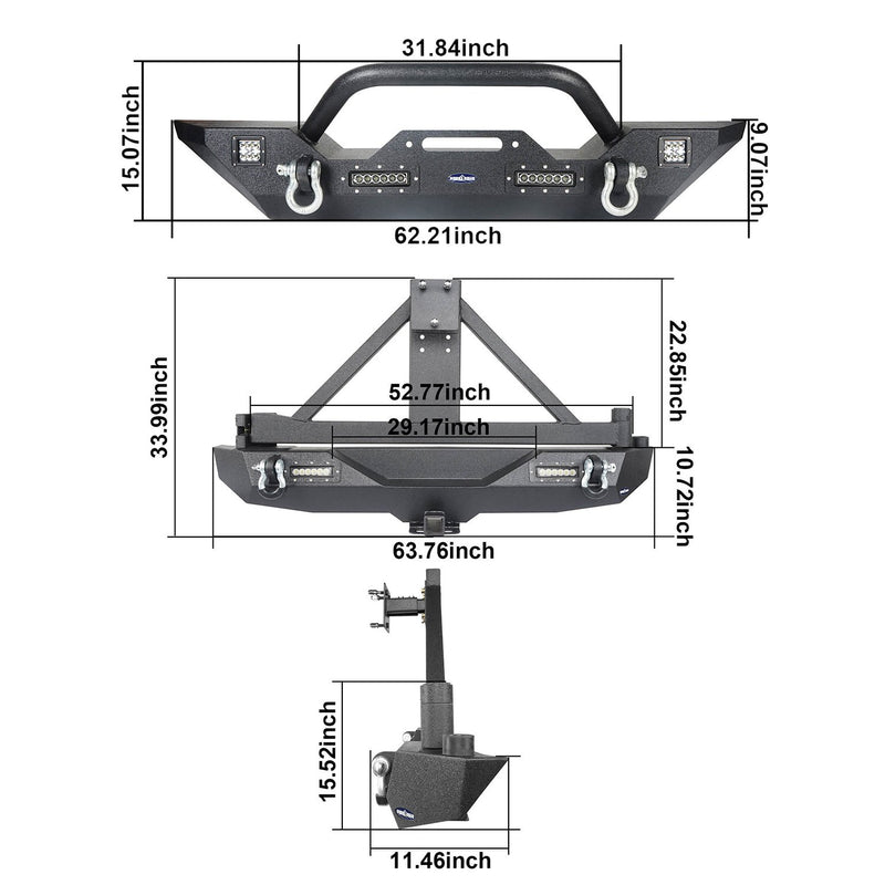 Load image into Gallery viewer, Hooke Road Front Bumper &amp; Rear Bumper w/Tire Carrier(18-23 Jeep Wrangler JL)
