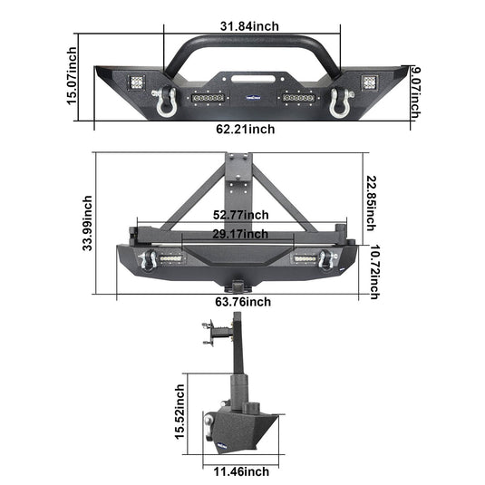 Hooke Road Front Bumper & Rear Bumper w/Tire Carrier(18-24 Jeep Wrangler JL)