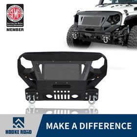 Hooke Road Bumper Front Bumper with Grill Guard and Winch Plate for Jeep Wrangler JK 2007-2018 BXG112 u-Box Offroad 1