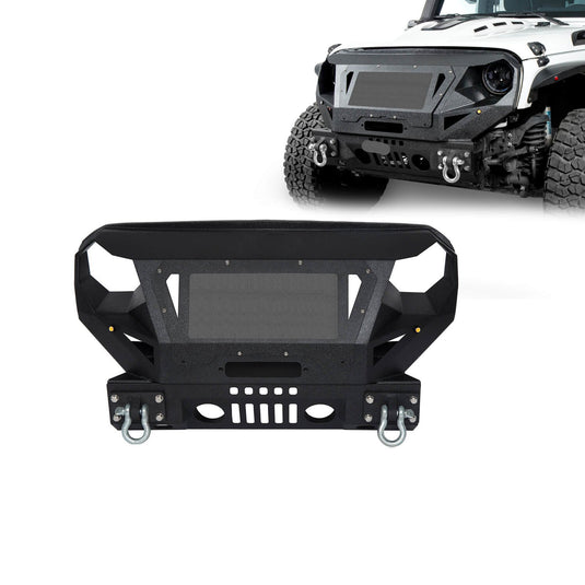 Hooke Road Bumper Front Bumper with Grill Guard and Winch Plate for Jeep Wrangler JK 2007-2018 BXG112 u-Box Offroad 2