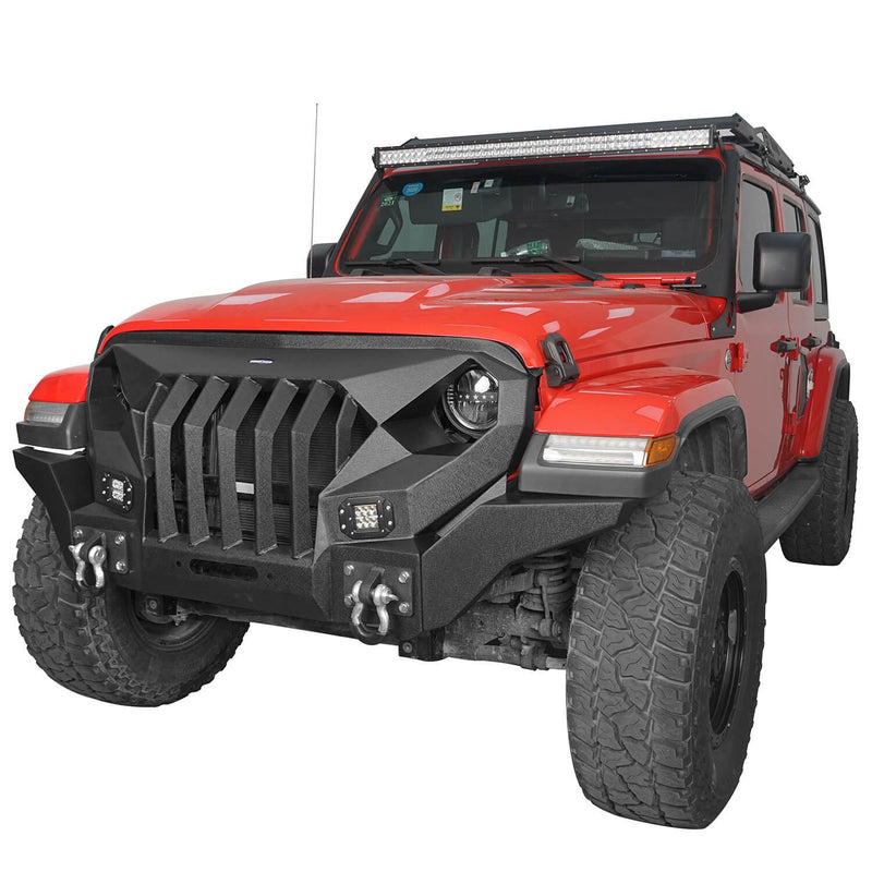 Load image into Gallery viewer, Hooke Road Mad Max Front Bumper Grill w/Wings &amp; LED Lights(18-24 Jeep Wrangler JL &amp; Jeep Gladiator JT)
