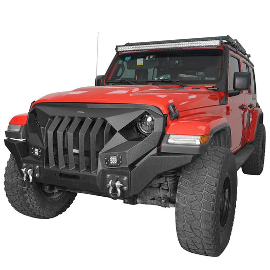 Hooke Road Mad Max Front Bumper Grill w/Wings & LED Lights(18-24 Jeep Wrangler JL & Jeep Gladiator JT)