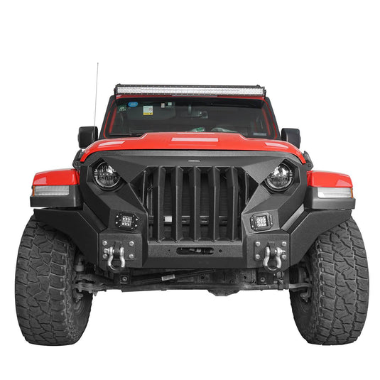 Hooke Road Mad Max Front Bumper Grill w/Wings & LED Lights(18-24 Jeep Wrangler JL & Jeep Gladiator JT)