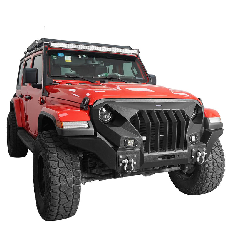 Load image into Gallery viewer, Hooke Road Mad Max Front Bumper Grill w/Wings &amp; LED Lights(18-24 Jeep Wrangler JL &amp; Jeep Gladiator JT)
