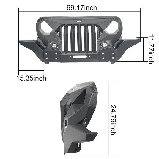 Hooke Road Mad Max Front Bumper Grill w/Wings & LED Lights(18-24 Jeep Wrangler JL & Jeep Gladiator JT)