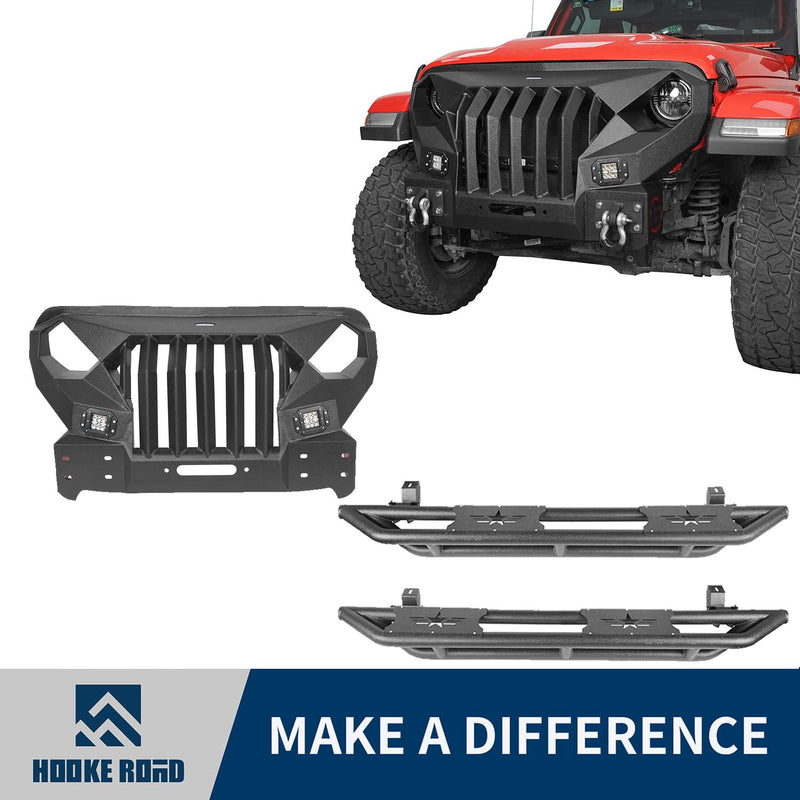 Load image into Gallery viewer, Hooke Road Full Width Front Bumper with Mad Max Grill &amp; Running Boards(18-23 Jeep Wrangler JL 4 Door)
