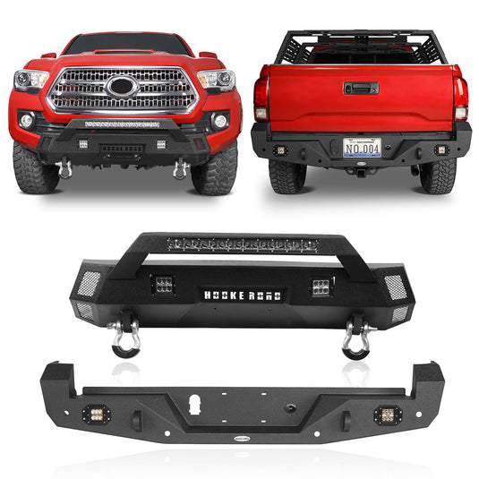 HookeRoad Tacoma Front & Rear Bumpers Combo for 2016-2023 Toyota Tacoma 3rd Gen b42024200s 2