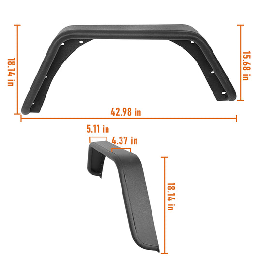 Hooke Road Front & Rear Fender Flares Tubular Fenders(97-06 Jeep Wrangler TJ)