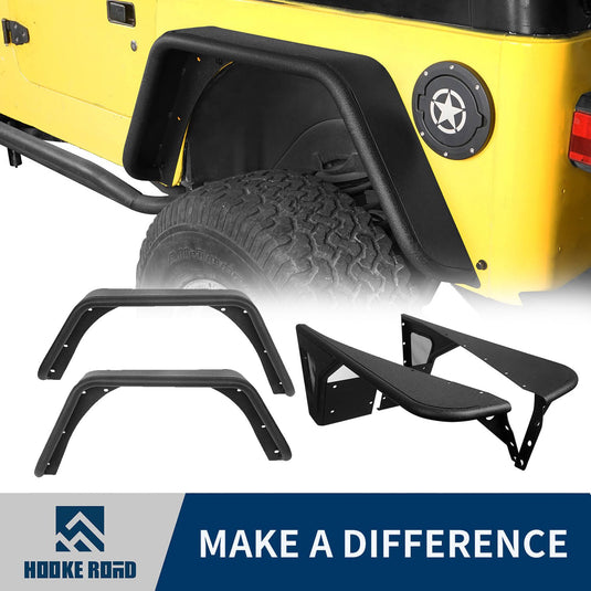 Hooke Road Front & Rear Fender Flares Tubular Fenders(97-06 Jeep Wrangler TJ)