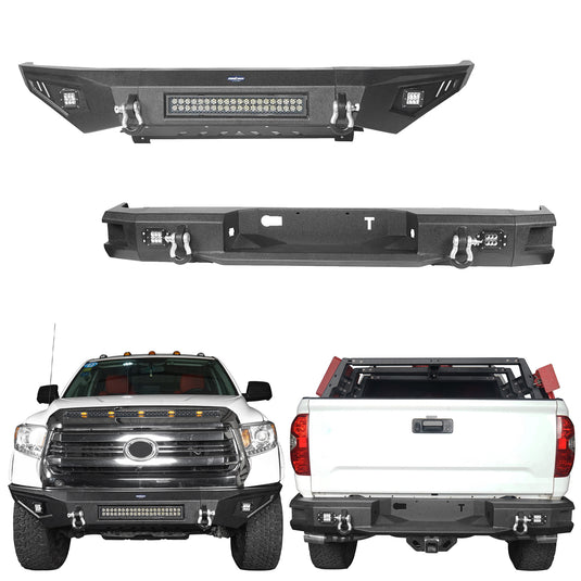 HookeRoad Full Width Front Bumper & Rear Bumper Combo for 2014-2021 Toyota Tundra b5001+b5003 2