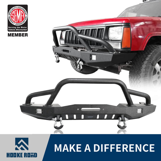 Hooke Road Destroyer Full Width Front Bumper w/2 ¡Á18W LED Spotlights for Jeep Cherokee XJ 1984-2001 BXG320 u-Box Offroad 1