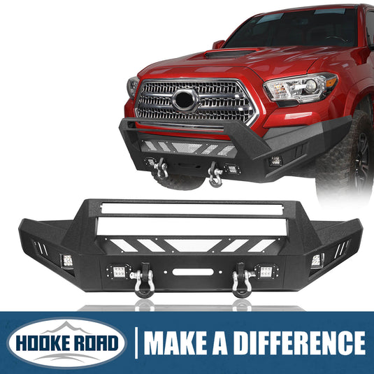 HookeRoad Full-Width Front Bumper with Low-Profile Hoop for 2016-2023 Toyota Tacoma 3rd Gen b4201-1