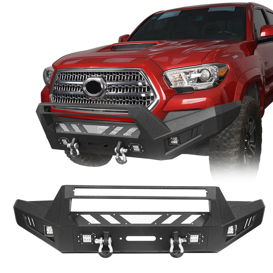 HookeRoad Full-Width Front Bumper with Low-Profile Hoop for 2016-2023 Toyota Tacoma 3rd Gen b4201-2