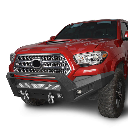 HookeRoad Full-Width Front Bumper with Low-Profile Hoop for 2016-2023 Toyota Tacoma 3rd Gen b4201-3