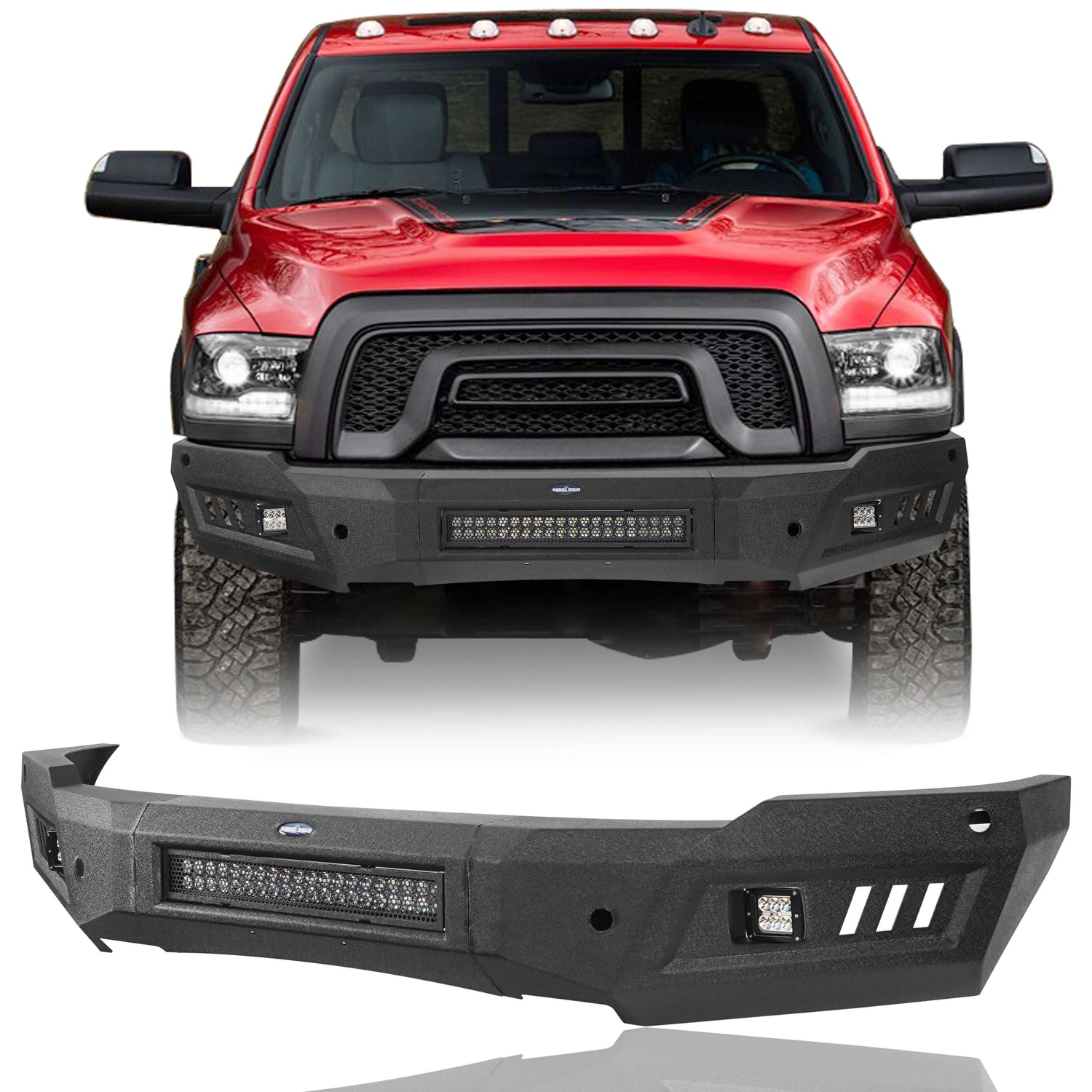 HookeRoad Dodge Ram 1500 Front Bumper w/LED Light Bar for 20152018 Ram 1500 Rebel Hooke Road 4x4