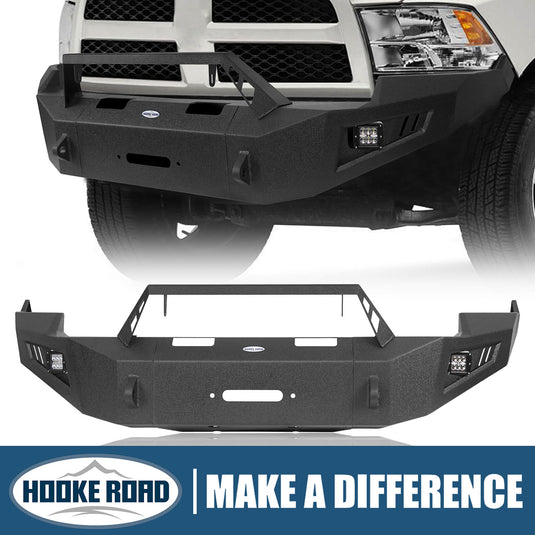 2009-2012 Ram 1500 Full Width Steel Front Bumper w/ Winch Plate & LED Lights- Hooke Road