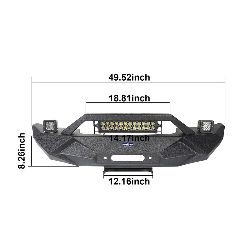 Load image into Gallery viewer, Hooke Road Blade Stubby Front Bumper w/ 60W Work Light Bar &amp; Different Trail Rear Bumper w/Tire Carrier Combo(07-18 Jeep Wrangler JK JKU)
