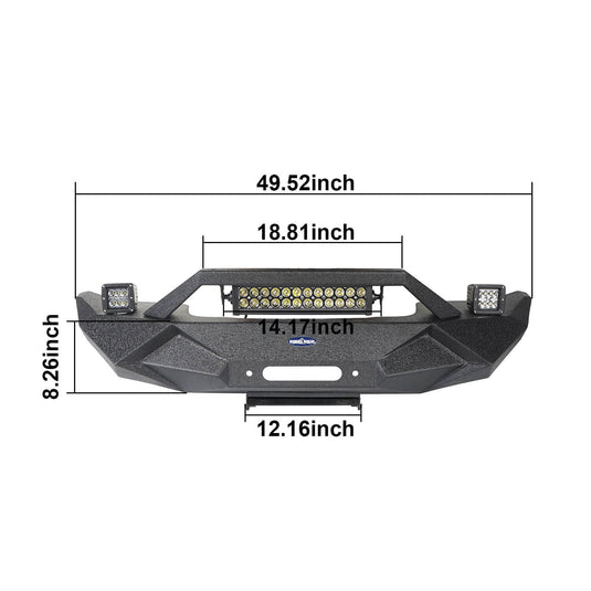 Hooke Road Blade Stubby Front Bumper w/ 60W Work Light Bar & Different Trail Rear Bumper w/Tire Carrier Combo(07-18 Jeep Wrangler JK JKU)