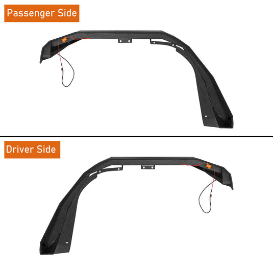 Jeep Flat Front Fender Flares w/ LED Lights ( 18-24 Jeep Wrangler JL & 20-24 Gladiator JT) - Hooke Road