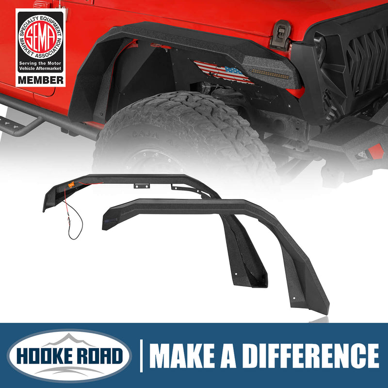 Load image into Gallery viewer, Jeep Flat Front Fender Flares w/ LED Lights ( 18-24 Jeep Wrangler JL &amp; 20-24 Gladiator JT) - Hooke Road
