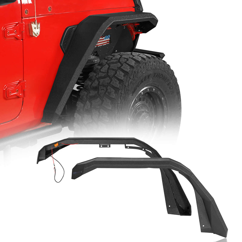 Load image into Gallery viewer, Jeep Flat Front Fender Flares w/ LED Lights ( 18-24 Jeep Wrangler JL &amp; 20-24 Gladiator JT) - Hooke Road
