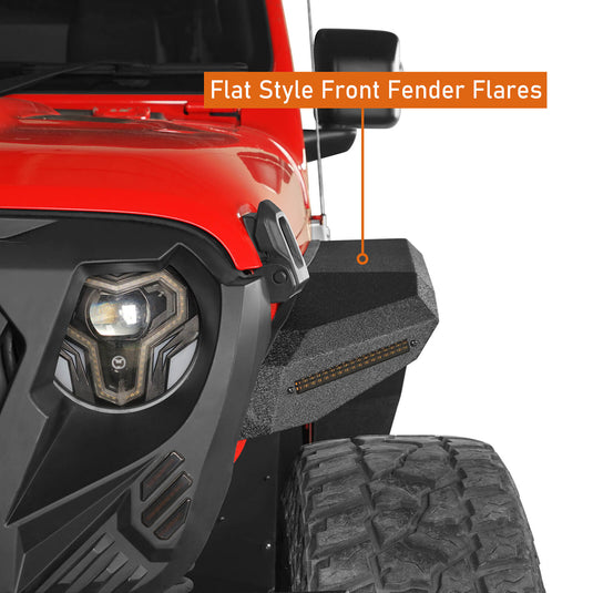Jeep Flat Front Fender Flares w/ LED Lights ( 18-24 Jeep Wrangler JL & 20-24 Gladiator JT) - Hooke Road