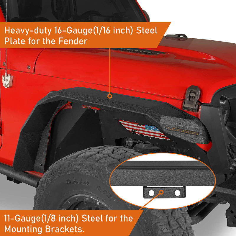 Load image into Gallery viewer, Jeep Flat Front Fender Flares w/ LED Lights ( 18-24 Jeep Wrangler JL &amp; 20-24 Gladiator JT) - Hooke Road

