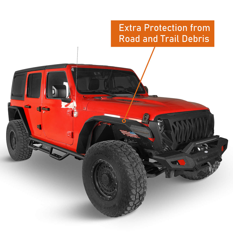 Load image into Gallery viewer, Jeep Flat Front Fender Flares w/ LED Lights ( 18-24 Jeep Wrangler JL &amp; 20-24 Gladiator JT) - Hooke Road
