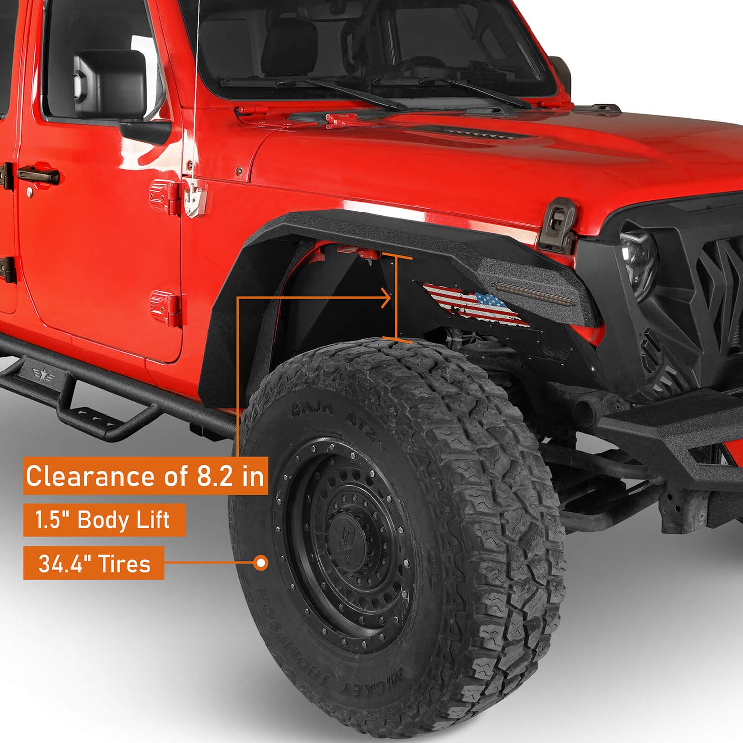 Jeep Flat Front Fender Flares w/ LED Lights ( 1824 Jeep Wrangler JL & Hooke Road 4x4