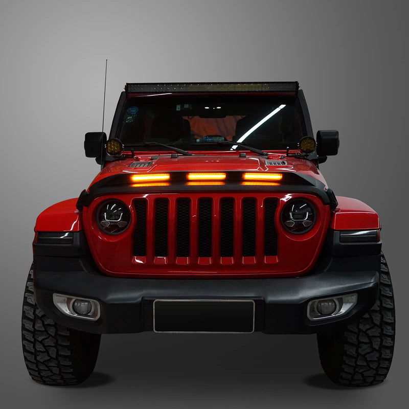 Load image into Gallery viewer, Hooke Road Jeep Hood Protector w/ Amber Lights for 2018-2022 Jeep Wrangler JL  and 2020-2022 Gladiator JT bxg30023 13
