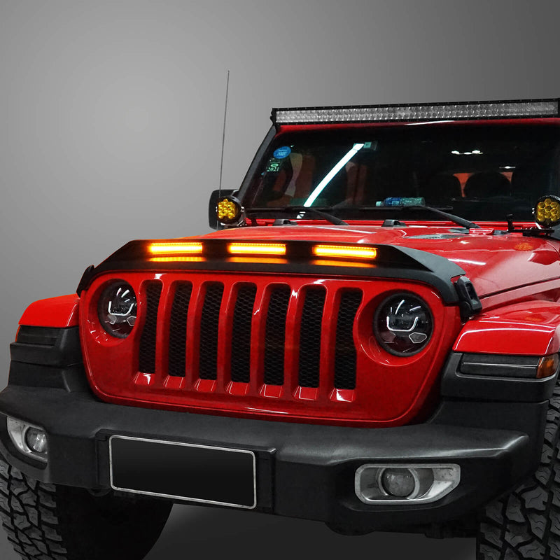 Load image into Gallery viewer, Hooke Road Jeep Hood Protector w/ Amber Lights for 2018-2022 Jeep Wrangler JL  and 2020-2022 Gladiator JT bxg30023 14
