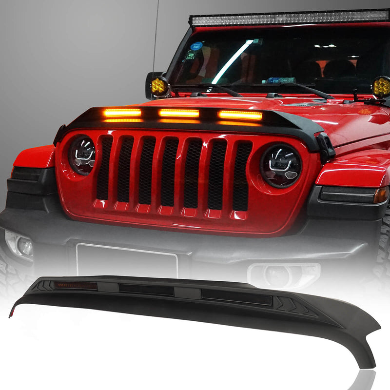 Load image into Gallery viewer, Hooke Road Jeep Hood Protector w/ Amber Lights for 2018-2022 Jeep Wrangler JL  and 2020-2022 Gladiator JT bxg30023 2
