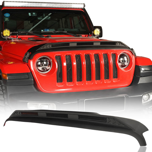 Hooke Road Jeep Hood Protector w/ Amber Lights for 2018-2022 Jeep Wrangler JL  and 2020-2022 Gladiator JT bxg30023 3